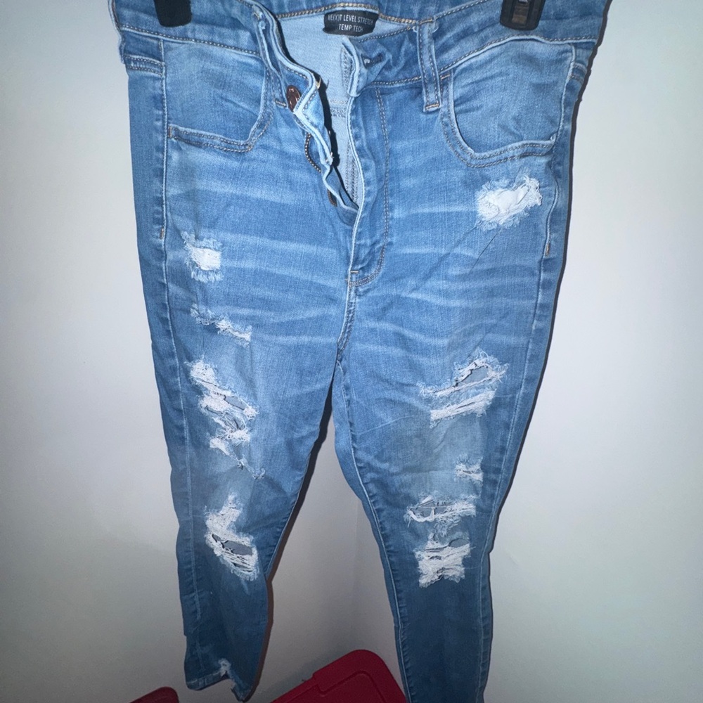 American Eagle Outfitters Blue Ripped Skinny Jeans